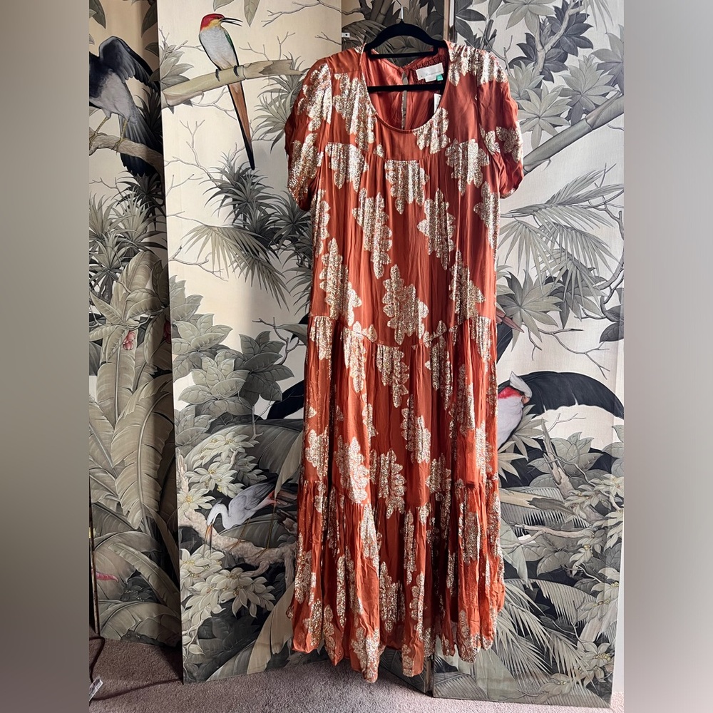 Elegant Rust and Gold Women's Dress